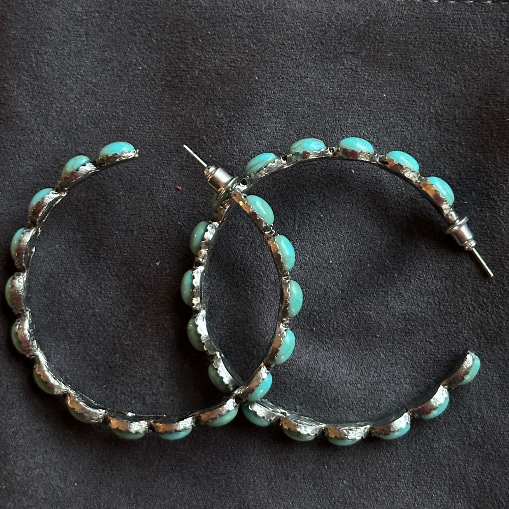 Turquoise and Silver Hoop Earrings